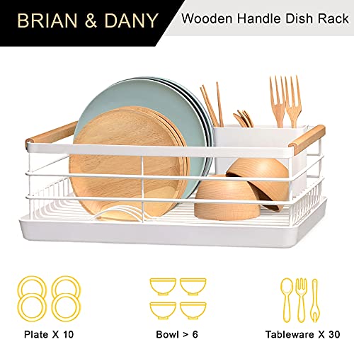 BRIAN & DANY Dish Drying Rack, Dish Racks for Kitchen Counter, Stainless Steel Dish Drainer with Removable Cutlery Holder & Drainboard, White