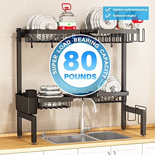 ARSTPEOE 2 Tiers 4 Baskets (one More Than Others) Over Sink Dish Drying Rack,fits All Sinks (from 24.8" to 35.4"),2-Tier Adjustable Sink Rack,Dishes Rack Kitchen Storage Organizer Space Saving