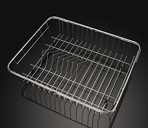 SANNO Expandable Dish Drying Rack Over The Sink Dish Drainer Dish Rack in Sink or On Counter with Utensil Silverware Storage Holder, Rustproof Stainless Steel