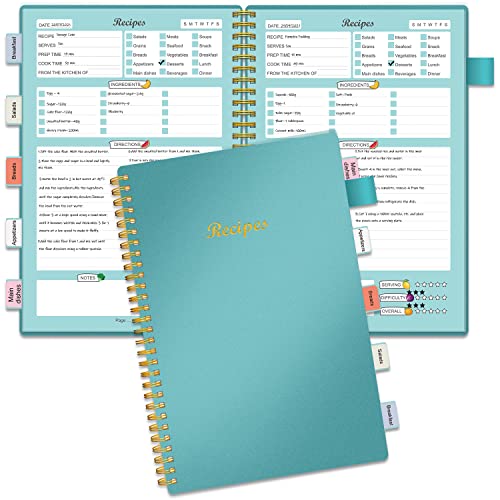 Recipe Book to Write in Your Own Recipes, Blank Recipe Notebook with Tabs for Family Cooking Lover, 120 Pages Recipe Organizer, 8.5 x 5.5", Teal