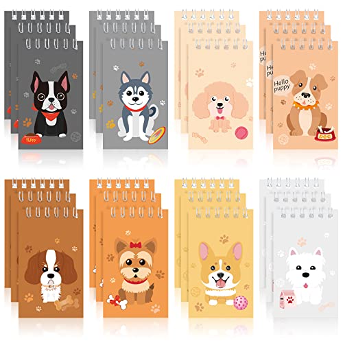 24 Pieces Mini Notebooks Dog Themed Party Favor Puppy Animal Notepads Spiral Pocket Notebooks Birthday Teacher Classroom Rewards Supplies for Kids Party Goody Bags Stuffers, 2.36 x 3.94 Inches