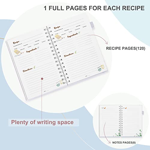 JUBTIC Recipe Book to Write in Your Own Recipes,Sprial Hardcover Personal Blank Recipe Book, Make Your Own Family Cookbook with Gold Foil Stickers, Recipe Notebook Hold 120 recipes - Pearl