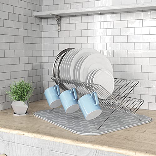 Simple Houseware Collapsible Dish Drying Rack w/Dish Mat, Chrome