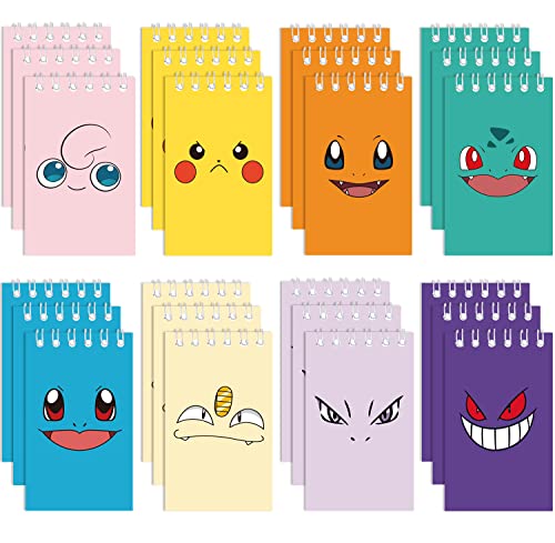 24 Pieces Cartoon Mini Notebooks (2.36 x 3.94"）Pocket Monster Themed Party Favor Notepads Spiral Pocket Notebooks Birthday Gift Teacher Classroom Rewards for Kids Adults Party Goody Bags Stuffers
