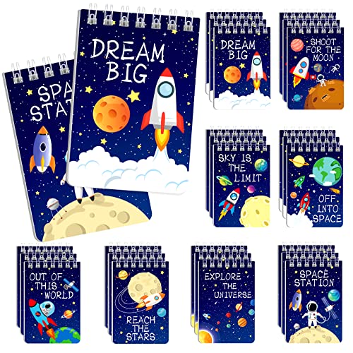Outer Space Mini Notebook 32 Pack Kids Space Party Favor Galaxy Goodie Bags Solar System Science Astronaut Rocket Planet Small Spiral Pocket Notepads for Boys Girls Space Theme Birthday Party Supplies