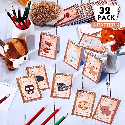 32 Pieces Mini Notebooks for Kids Woodland Party Favors, Woodland Animal Mini Notepads Forest Animals Spiral Notebook Owl Raccoon Squirrel Rabbit Decor for Kids Classroom (Lovely Style)