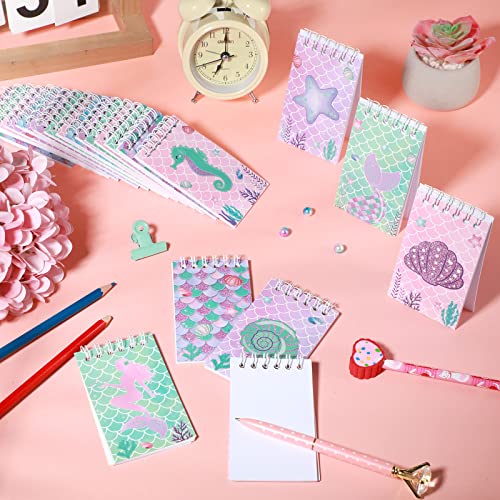 Dianelhall 24 Pcs Mini Mermaid Notebooks Mermaid Party Favors Mini Spiral Notepads Sea Ocean Themed Party Supplies for Girls Birthday Party Mermaid Pinata Fillers Kids School Classroom Gifts