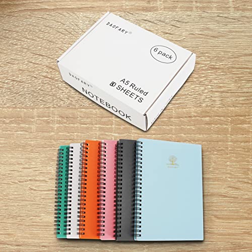 Daofary 6 Pcs A5 Spiral Journal Notebook for Work, 160 Pages College Ruled Notebook Waterproof Plastic Hardcover Spiral Notebooks with Tearable Paper 8.4 x 5.7 in