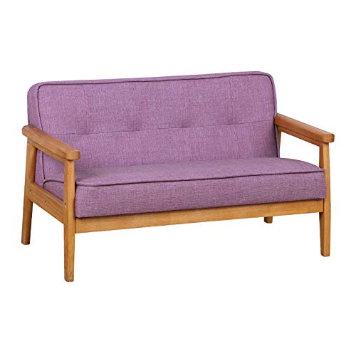 Yoonnie room Double Seater Kid Sofa Chair, Kid Couch with Solid Wood Arm and Linen Pattern PVC for Kids Rest (Light Purple)