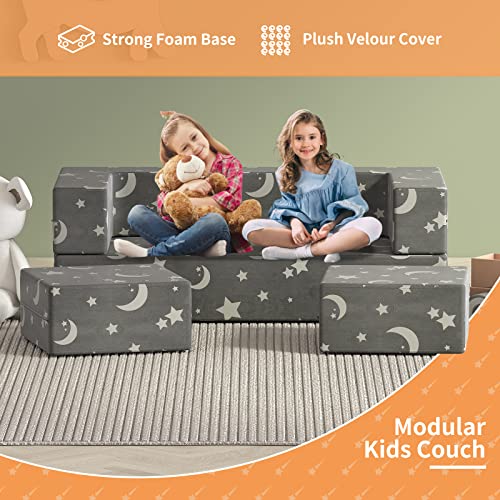 linor Kids Couch Modular Toddler Couch Sofa Glow in The Dark Baby Couch for Kids Baby Boys Girls, 3 in 1 Fold Out Kids Sofa for Bedroom Playroom Furniture (Couch Glow in The Dark)