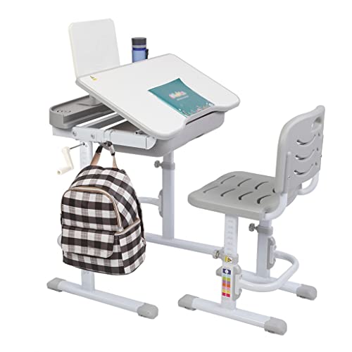 LLAMN Desk and Chair Set Height Adjustable Student Study Table Books and Reading Shelves for School Boys and Girls (Color : E, Size : As Shown)