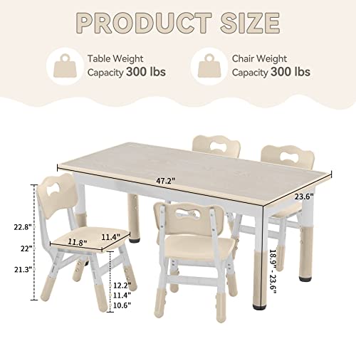 GITAWUSA Kids Study Table and Chairs Set, Height Adjustable Toddler Table and Chair Set for Kids Ages 3-8, Graffiti Desktop Plastic Children Art Table with 4 Seats