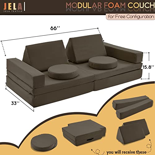 jela Kids Couch Extended Size 10PCS with futons, Floor Couch Floor Sofa Modular Furniture for Kids and Adults, Modular Foam Play Couch, Modular Sectional Sofa Charcoal