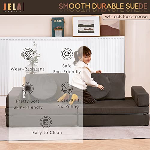 jela Kids Couch Extended Size 10PCS with futons, Floor Couch Floor Sofa Modular Furniture for Kids and Adults, Modular Foam Play Couch, Modular Sectional Sofa Charcoal