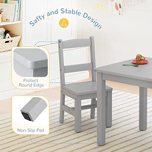 Curipeer Rubberwood Kids Table and Chair Set, Water Resistant Kids Table Set with 2 Chairs,Non-Slip Pad and Waterfall Edge Design,Easy to Clean,Child Gift for Boy,Girl in Bedroom,Playroom,Grey
