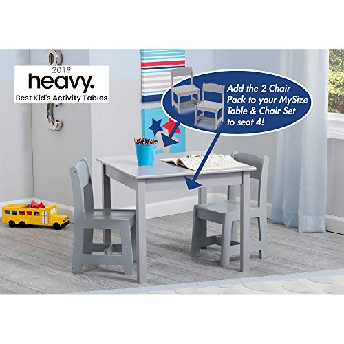 Delta Children MySize Kids Wood Table and Chair Set (2 Chairs Included) - Ideal for Arts & Crafts, Snack Time & More - Greenguard Gold Certified, Grey, 3 Piece Set