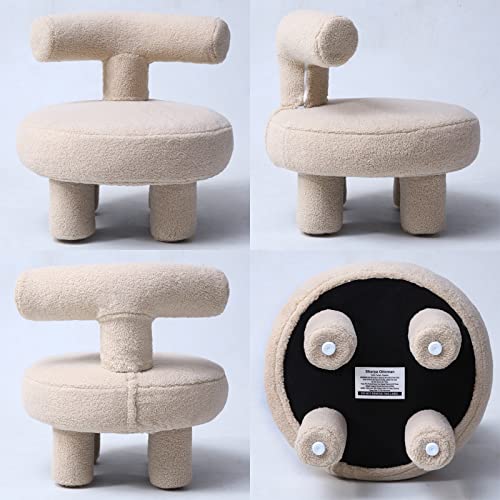RJH Furniture Boucle Chair, Removable Sherpa Seat Cover Round Teddy Fabric Ottoman, Sheep Kids Small Sofa for Living Room Kids Room Home Indoor Furnituring TAN Fuzzy Stool