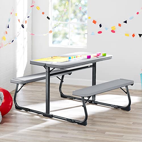MIHAL Folding Kid's Activity Table with Gray Texture Surface, Steel and Plastic