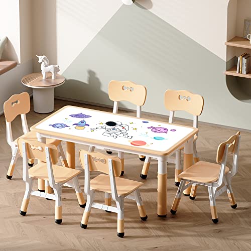LUUYOUU Kids' Table & Chair Sets Suitable for 2 Years + Kids Height Adjustable Toddler Table & Chair Set with 4 Seats Tabletop can Doodle maxm Load 330 lb