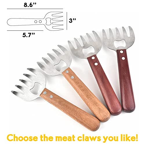 Meat Claws Chicken Shredder Shredding Forks for Meat 8.6" with Long Wood Handle Easily Lift, Shred and Cut Meat Claws for Pulled pork Stainless Steel Sharp Tips 2PCS-Natural Color