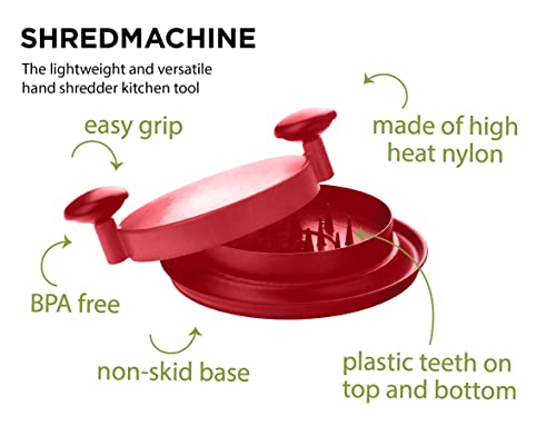 FusionBrands ShredMachine, Red -The Quick, Easy to Use Alternative to Bear Claws Meat Shredder for Pulled Pork, Beef, Chicken, & More - BPA Free Hand Shredder with Easy to Grip Handles, Non-Skid Base