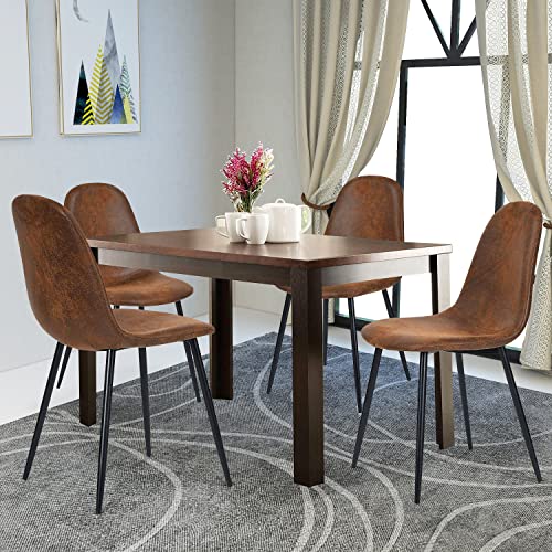 Zanzio Dining Chairs Set of 4 - Lounge Kitchen Chairs with PU Upholstered Seat Back Washable Kitchen Room Side Chair with Metal Legs for Living Room, Suede Brown