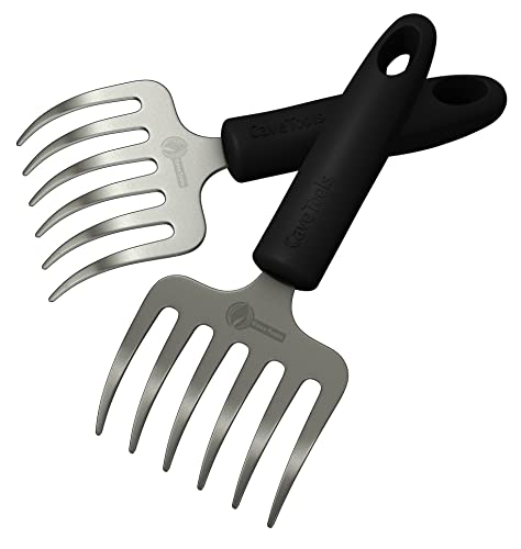 Cave Tools Metal Meat Claws for Shredding Pulled Pork, Chicken, Turkey, and Beef- Handling & Carving Food - Barbecue Grill Accessories for Smoker, or Slow Cooker (Rake Grip)