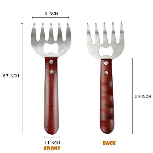 AIYUE Meat Shredding Claws Stainless Steel Pulled Pork Shredder Meat Claws for BBQ Shredding Pulling Handing Lifting & Serving Pork Turkey Chicken with Long Wood Handle (2 PCS,BPA Free)