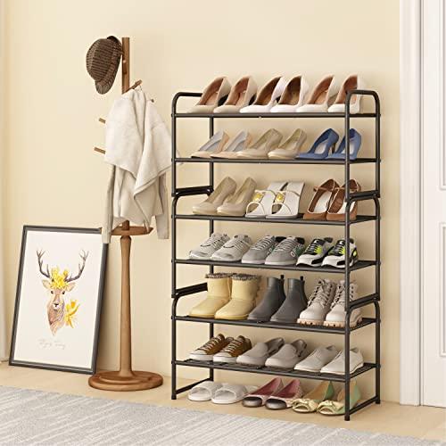 Simple Trending 2-Tier Stackable Shoe Rack, Metal Shoe Shelf Storage Organizer, Black