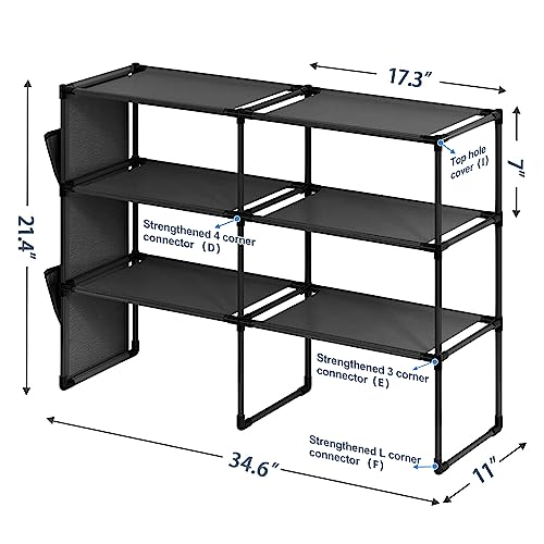 Amazer 4 Tiers Shoe Rack for Closet, Shoe Storage Organizer for 16-20 Pairs of Shoes, Shoe Shelf with Removable Pocket for Entryway Bedroom Hallway, 34.6x11x21.4 Inches (Black)