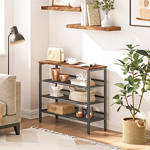 HOOBRO Industrial Shoe Rack, 4-Tier Shoe Shelf, Storage Organizer Unit with 3 Mesh Shelves, Wood Look Accent Furniture with Metal Frame, for Entryway, Living Room, Hallway BF14XJ01