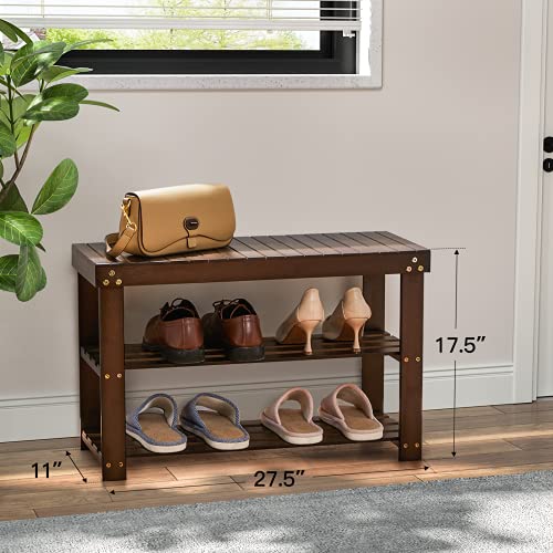 Pipishell Bamboo Shoe Rack Bench, 3 Tier Sturdy Shoe Organizer, Storage Shoe Shelf, Holds up to 300lbs for Entryway Bedroom Living Room Balcony, Brown