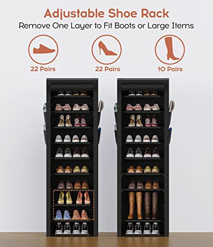 VTRIN Vertical Narrow Shoe Rack Organizer Tall Shoe Rack for Closet Entryway 10 Tier Non-woven Cover Shoe Shelf Holds 20-22 Pairs Free Standing Shoe Storage Cabinet with Dustproof Cover