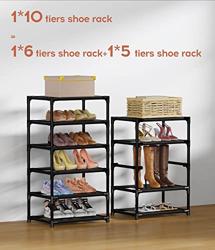 VTRIN Vertical Narrow Shoe Rack Organizer Tall Shoe Rack for Closet Entryway 10 Tier Non-woven Cover Shoe Shelf Holds 20-22 Pairs Free Standing Shoe Storage Cabinet with Dustproof Cover