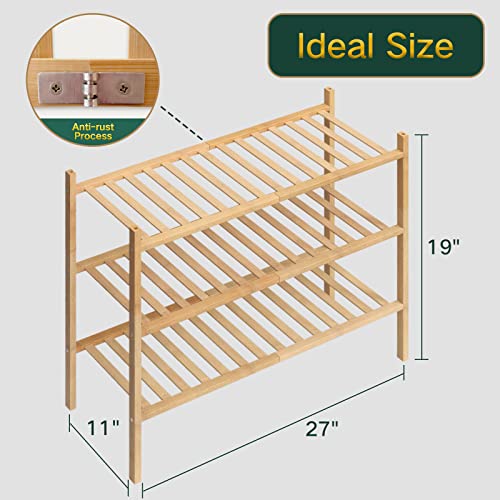 Z&L HOUSE 3-Tier Shoe Rack for Closet, Stackable Shoes Organizer Free Standing Shelf Entryway And Closet Hallway, Multifunctional Bamboo in Different Combinations (3-Tier)