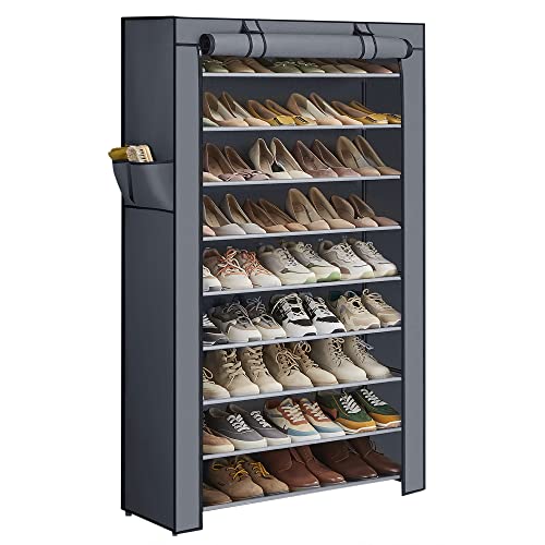 SONGMICS Shoe Rack, 9 Tier Shoe Organizer with Nonwoven Fabric Cover, Shoe Storage Shelf for 40-50 Pairs of Shoes, Entryway, Suitable for Sneakers, High Heels, Flats, and Boots, Gray URXJ36G