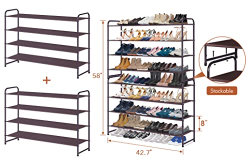KIMBORA 4 Tier Long Shoe Rack for Closet, Wide Shoe Storage Organizer Stackable Shoe Shelf for Floor, Bedroom 30-Pairs (Bronze)