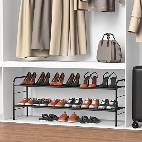 Coonoor 2-Tier Long Shoe Rack Storage for Wide Shoe Shelf Organizer,Black