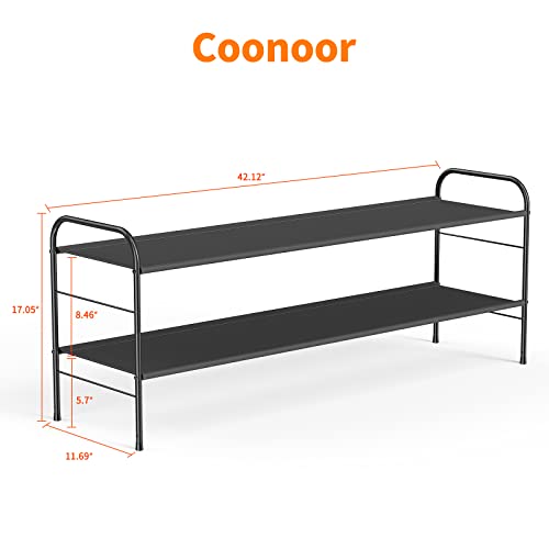 Coonoor 2-Tier Long Shoe Rack Storage for Wide Shoe Shelf Organizer,Black