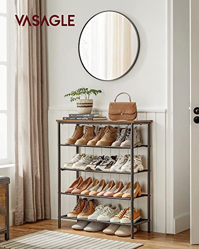 VASAGLE Shoe Rack 5 Tier, Narrow Shoe Organizer for Closet Entryway, with 4 Fabric Shelves and Top for Bags, Shoe Shelf, Steel Frame, Industrial, Rustic Brown and Black ULBS036B01