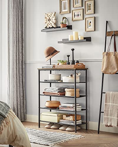 VASAGLE Shoe Rack 5 Tier, Narrow Shoe Organizer for Closet Entryway, with 4 Fabric Shelves and Top for Bags, Shoe Shelf, Steel Frame, Industrial, Rustic Brown and Black ULBS036B01