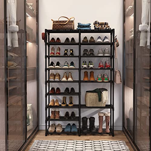 Tribesigns Shoe Rack Organizer,32-40 Pairs Shoe Storage Shelf,9 Tiers Shoe Stand,Shoe Rack for Closet,Boot Organizer with 2 Hooks,Stackable Shoe Tower