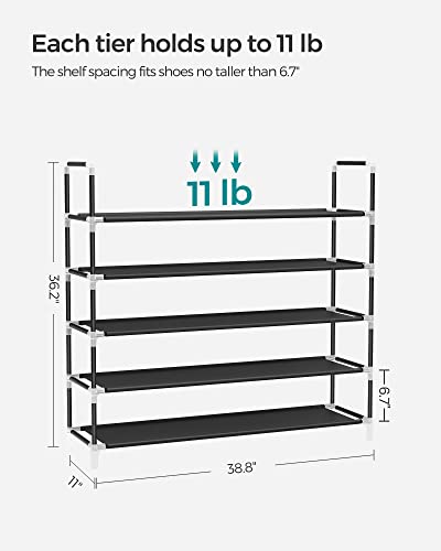 SONGMICS 5 Tiers Shoe Rack Space Saving Tower Cabinet Storage Organizer Black 39"L Holds 20-25 Pair of Shoes ULSH55H