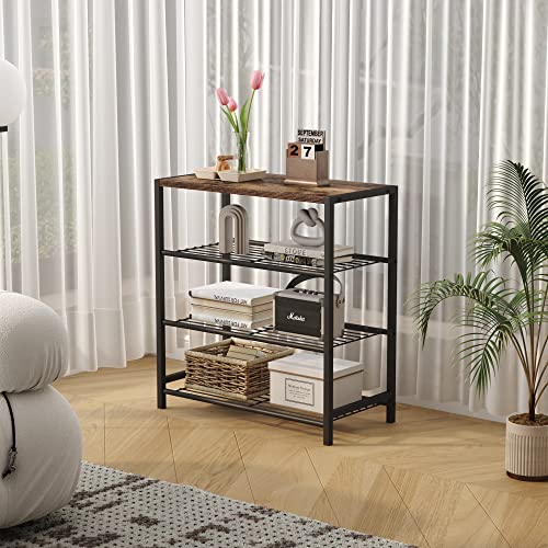 HOMEFORT 4-Tier Shoe Rack, Shoe Storage Shelf, Industrial Shoe Tower, Narrow Shoe Organizer for Closet Entryway, Small Shoe Rack Table with Durable Metal Shelves, Rustic Brown