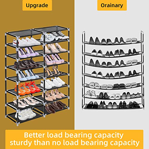 ERONE Shoe Rack Storage Organizer, 28 Pairs Portable Double Row with Nonwoven Fabric Cover Shoe Rack Cabinet for Closet (Black)