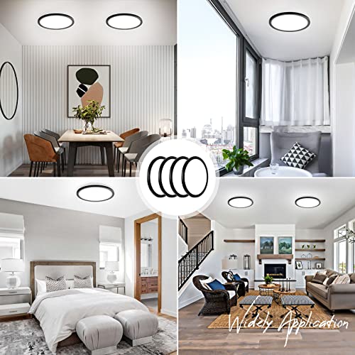 Black Flush Mount Ceiling Light - 4 Packs 18W LED Ceiling Lights 180W Equivalent, 9inch Thin Round Flat Light Fixtures 5000K Daylight White 1800LM Low Profile Ceiling Lamps for Kitchen Hallway Bedroom