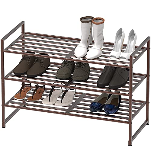 Simple Houseware 3-Tier Stackable Metal Panel Shoes Rack, Bronze