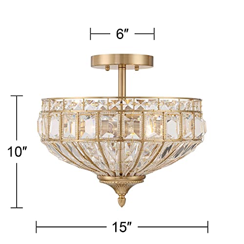 Vienna Full Spectrum Ibeza Modern Ceiling Light Semi Flush-Mount Fixture 15" Wide Soft Gold Metal Faceted Clear Crystal for Bedroom Kitchen Living Room Hallway Bathroom House Home