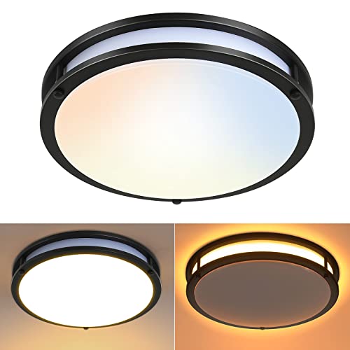 13 inch Flush Mount LED Ceiling Light, with Night Light (2200K 5W), 5CCT(2700-5000K Adjustable), 23W, 1300LM, 80CRI, Dimmable, Oil Rubbed Bronze Saturn Lighting for Hallway or Stairwell, ETL Listed