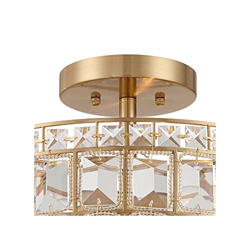 Vienna Full Spectrum Ibeza Modern Ceiling Light Semi Flush-Mount Fixture 15" Wide Soft Gold Metal Faceted Clear Crystal for Bedroom Kitchen Living Room Hallway Bathroom House Home